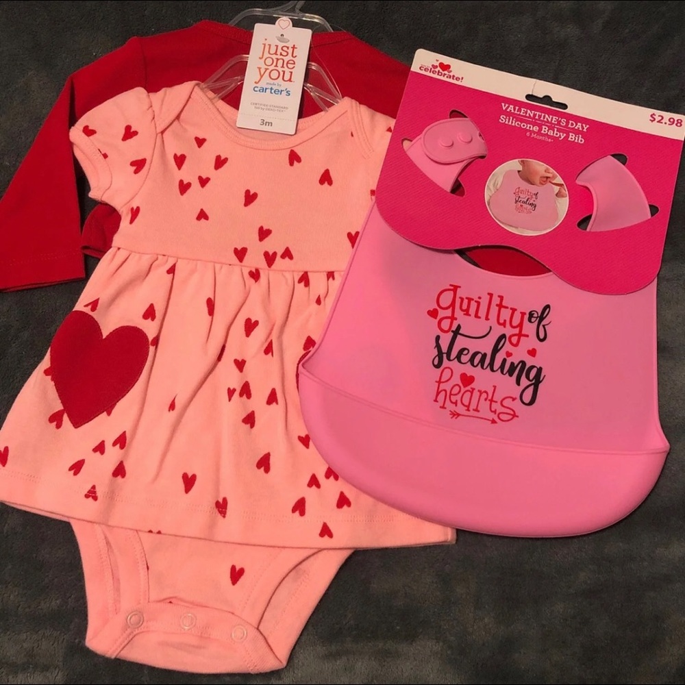 Baby girl onesie dress and bib